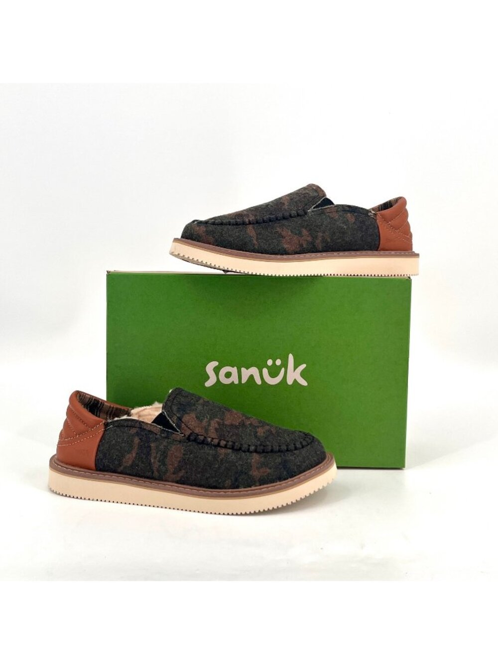Sanuk Cozy Vibe Low SM Camo Woodland Size 8 Slip On Slippers Wool Lined